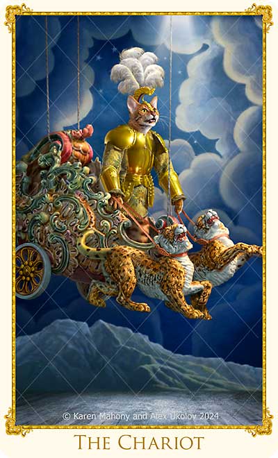 Final design for the new Chariot card in The Bohemian Cats' Theatre Tarot.
