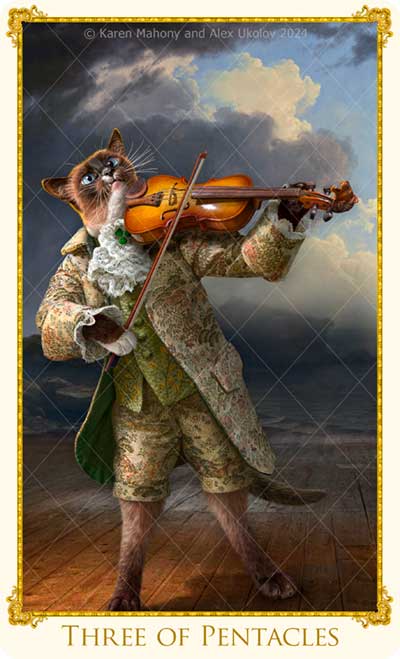 The Three of Pentacles, The Bohemian Cats Theatre Tarot cat tarot