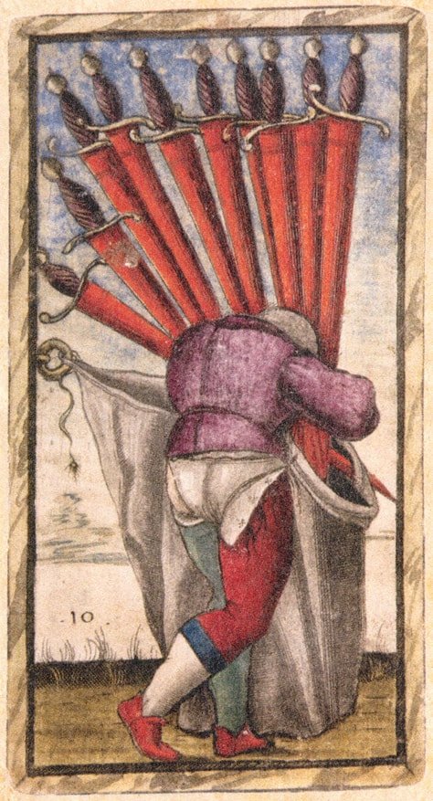 The Ten of Swords. The Sola Busca Tarot