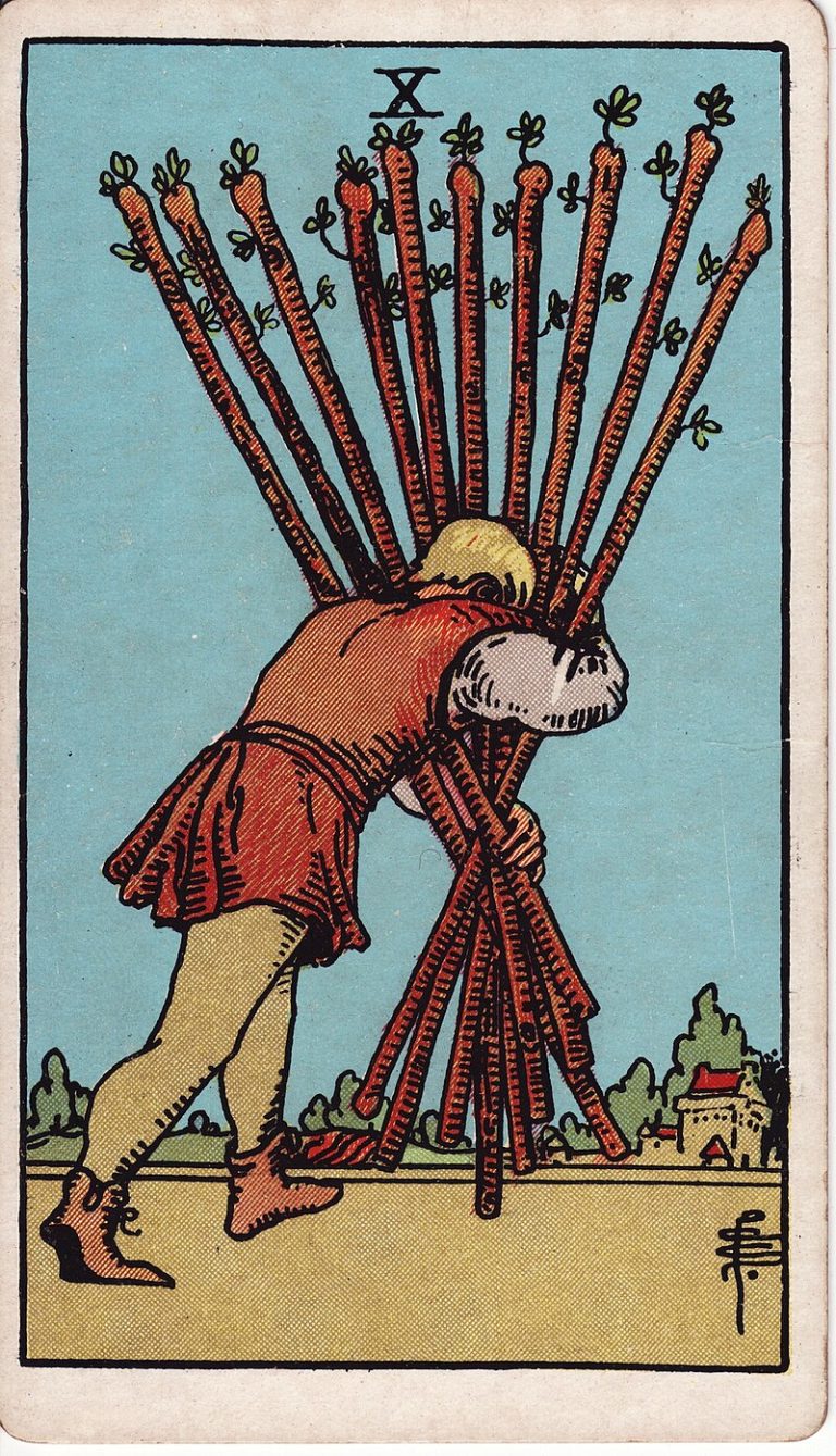 The Ten of Wands, The Rider Waite Smith RWS Tarot
